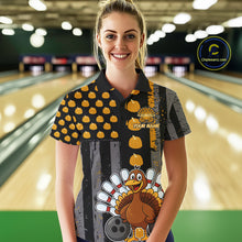 Load image into Gallery viewer, Funny Bowling Shirts For Women Pumpkin American Flag Turkey Thanksgiving Custom turkey bowl shirts NQS10943