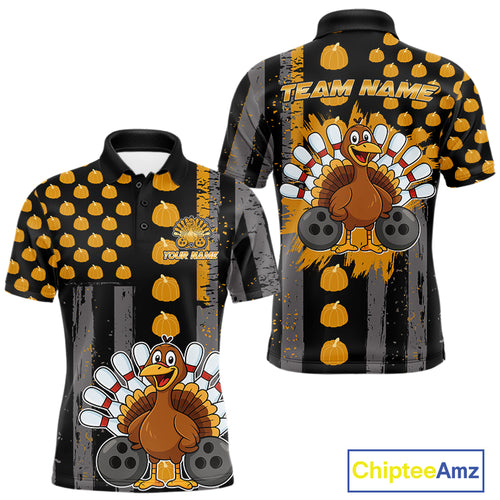 Funny Bowling Shirts For Men Pumpkin American Flag Turkey Thanksgiving Custom Team turkey bowl shirts NQS10943