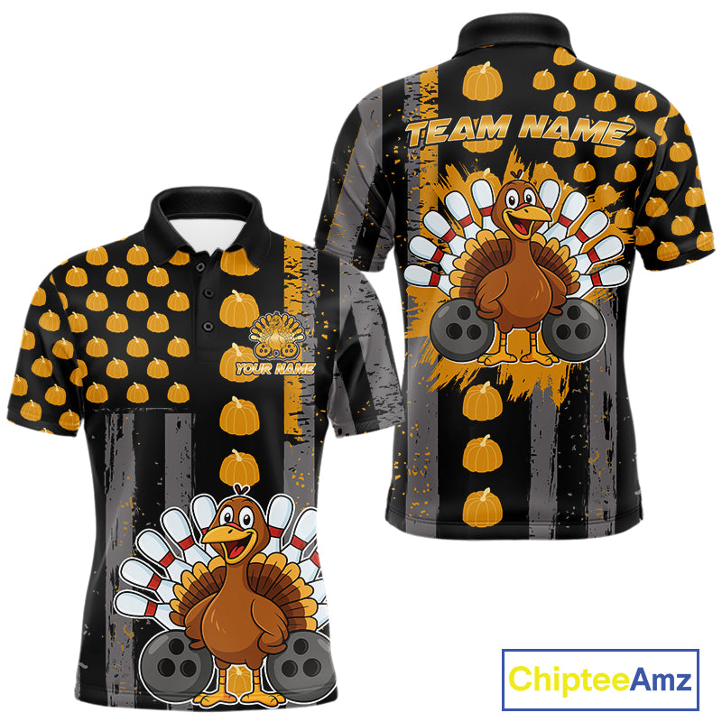 Funny Bowling Shirts For Men Pumpkin American Flag Turkey Thanksgiving Custom Team turkey bowl shirts NQS10943