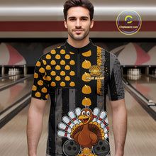 Load image into Gallery viewer, Funny Bowling Shirts For Men Pumpkin American Flag Turkey Thanksgiving Custom Team turkey bowl shirts NQS10943