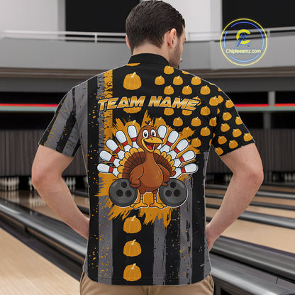 Funny Bowling Shirts For Men Pumpkin American Flag Turkey Thanksgiving Custom Team turkey bowl shirts NQS10943