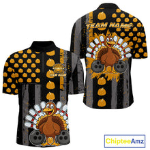 Load image into Gallery viewer, Funny Bowling Shirts For Men Pumpkin American Flag Turkey Thanksgiving Custom Team turkey bowl shirts NQS10943