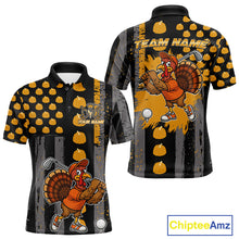 Load image into Gallery viewer, Funny Golf Polo Shirts For Men Custom Pumpkin American Flag Turkey Thanksgiving golf shirt NQS10944