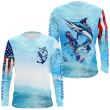 Load image into Gallery viewer, Marlin fishing blue water anchor compass American flag custom patriotic long sleeve Fishing jerseys NQS6901