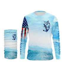 Load image into Gallery viewer, Marlin fishing blue water anchor compass American flag custom patriotic long sleeve Fishing jerseys NQS6901