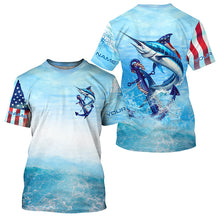 Load image into Gallery viewer, Marlin fishing blue water anchor compass American flag custom patriotic long sleeve Fishing jerseys NQS6901