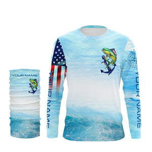 Mahi mahi fishing blue water anchor compass American flag custom patriotic long sleeve Fishing jerseys NQS6902