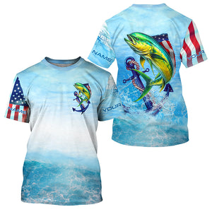 Mahi mahi fishing blue water anchor compass American flag custom patriotic long sleeve Fishing jerseys NQS6902