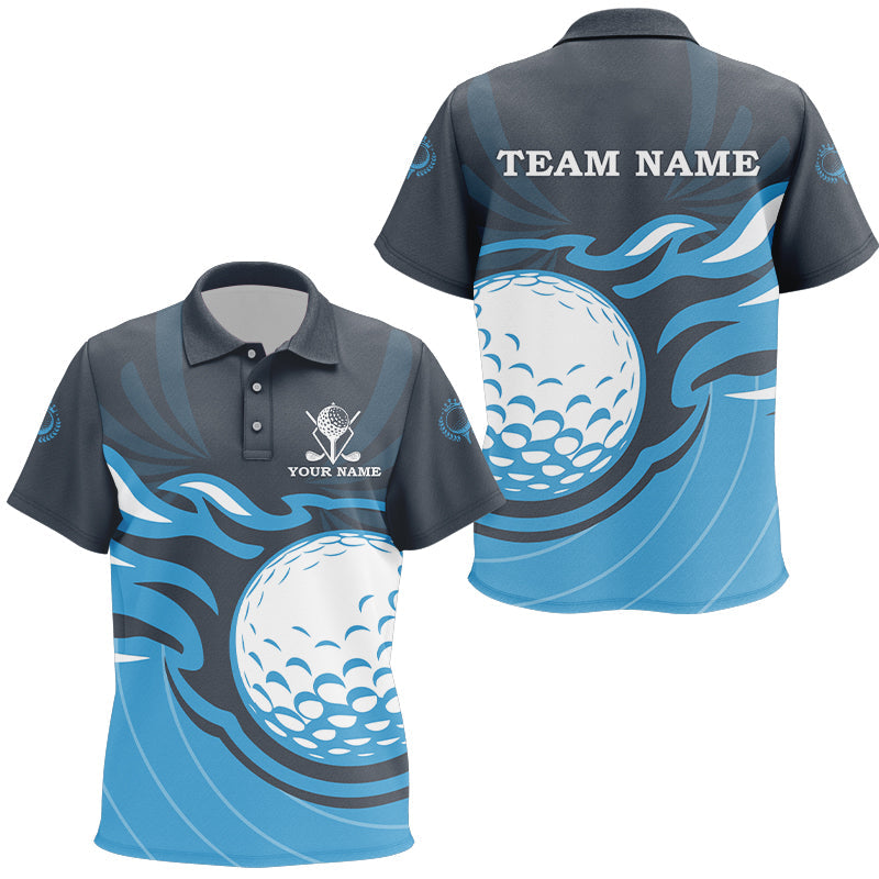 Kid golf polo shirts Custom Flame golf ball golf shirts for Kid, cool golf gifts | Blue NQS9027