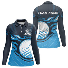 Load image into Gallery viewer, Womens golf polo Shirt Custom Flame golf ball golf shirts for ladies, cool golf gifts | Blue NQS9027