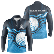 Load image into Gallery viewer, Men Golf Polo Shirts Custom Flame golf ball golf shirts for men, cool golf gifts | Blue NQS9027