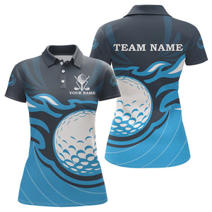 Womens golf polo Shirt Custom Flame golf ball golf shirts for ladies, cool golf gifts | Blue NQS9027