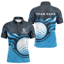 Load image into Gallery viewer, Men Golf Polo Shirts Custom Flame golf ball golf shirts for men, cool golf gifts | Blue NQS9027