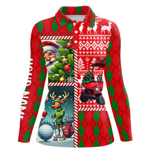 Load image into Gallery viewer, Funny Ugly Christmas argyle pattern Womens golf polo Shirt Custom Xmas golf shirts for ladies NQS9032