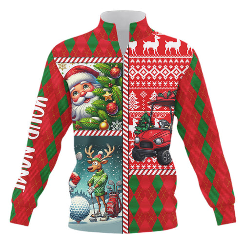 Funny Ugly Christmas argyle pattern Quarter zip golf sweatshirt Custom Christmas Golf sweater NQS9032