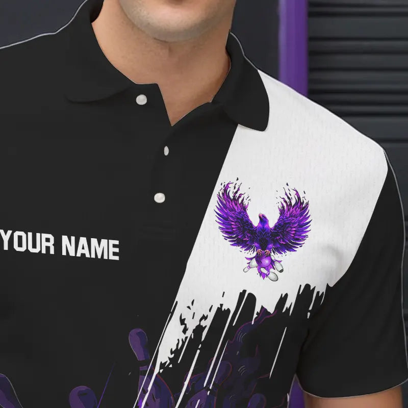 Black and Purple Eagle bowling jerseys Polo, Quarter Zip Shirt for Men Custom Bowling Team shirts NQS9437