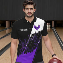 Load image into Gallery viewer, Black and Purple Eagle bowling jerseys Polo, Quarter Zip Shirt for Men Custom Bowling Team shirts NQS9437