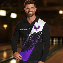 Load image into Gallery viewer, Black and Purple Eagle bowling jerseys Polo, Quarter Zip Shirt for Men Custom Bowling Team shirts NQS9437