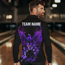 Load image into Gallery viewer, Black and Purple Eagle bowling jerseys Polo, Quarter Zip Shirt for Men Custom Bowling Team shirts NQS9437