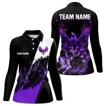Load image into Gallery viewer, Black and Purple Eagle bowling jerseys Polo, Quarter Zip Shirt for Women Custom Bowling Team shirts NQS9437