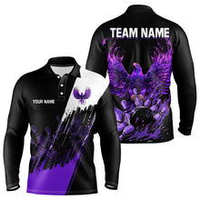 Load image into Gallery viewer, Black and Purple Eagle bowling jerseys Polo, Quarter Zip Shirt for Men Custom Bowling Team shirts NQS9437