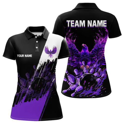 Black and Purple Eagle bowling jerseys Polo, Quarter Zip Shirt for Women Custom Bowling Team shirts NQS9437