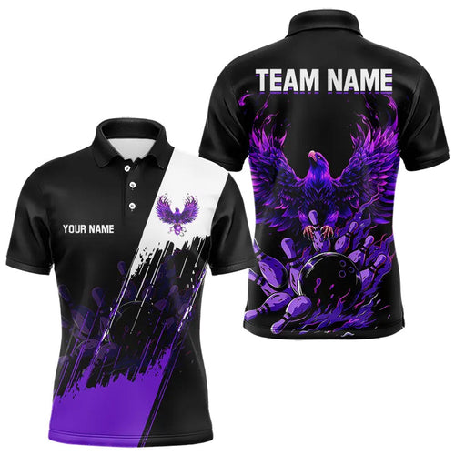 Black and Purple Eagle bowling jerseys Polo, Quarter Zip Shirt for Men Custom Bowling Team shirts NQS9437