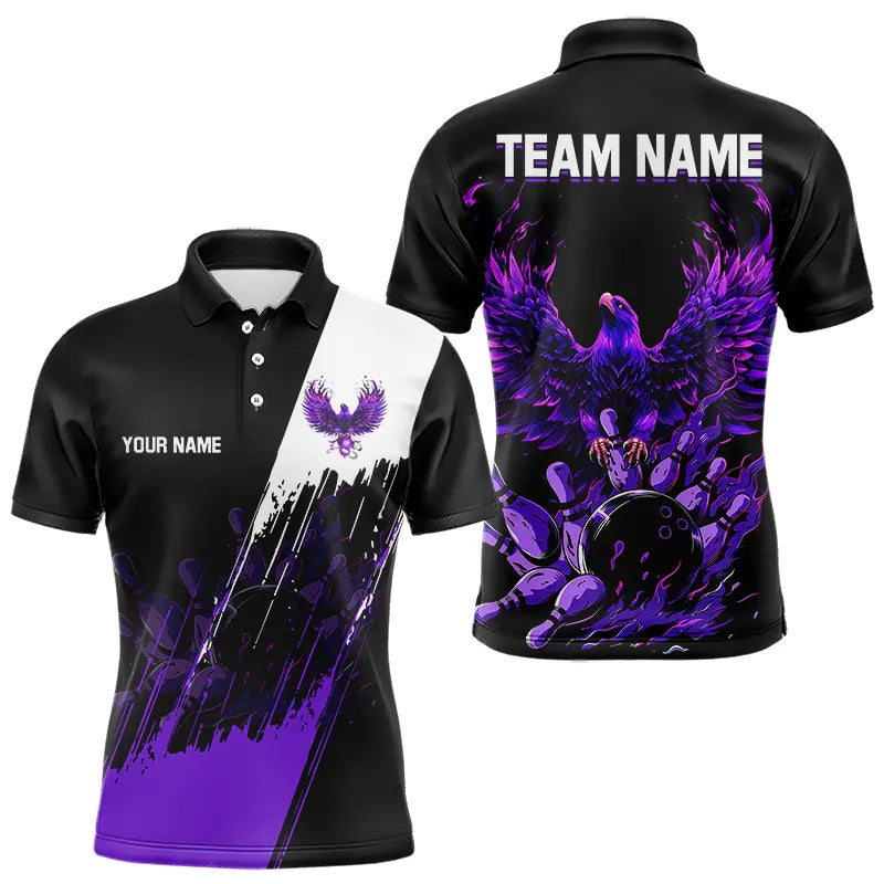 Black and Purple Eagle bowling jerseys Polo, Quarter Zip Shirt for Men Custom Bowling Team shirts NQS9437