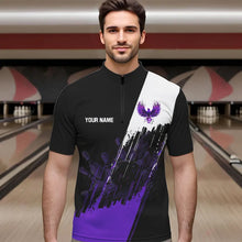 Load image into Gallery viewer, Black and Purple Eagle bowling jerseys Polo, Quarter Zip Shirt for Men Custom Bowling Team shirts NQS9437