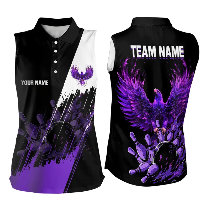 Black and Purple Eagle bowling jerseys Sleeveless Polo Shirt Custom Bowling Team shirts NQS9437