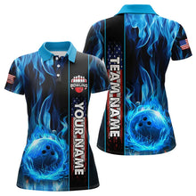 Load image into Gallery viewer, Blue Flame American Flag Women Bowling Polo, Quarter Zip Shirt  Custom Patriotic Bowling Team Jerseys NQS9439