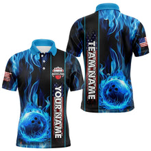 Load image into Gallery viewer, Blue Flame American Flag Men Bowling Polo, Quarter Zip Shirt  Custom Patriotic Bowling Team Jerseys NQS9439