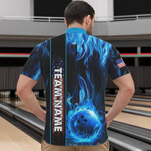 Load image into Gallery viewer, Blue Flame American Flag Men Bowling Polo, Quarter Zip Shirt  Custom Patriotic Bowling Team Jerseys NQS9439