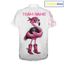 Load image into Gallery viewer, Funny Cute Pink Flamingo Custom White &amp; Pink Bowling Hawaiian Shirts, Flamingo Bowling Team Outfits NQS11544