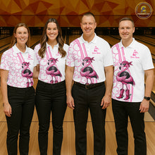 Load image into Gallery viewer, Funny Cute Pink Flamingo Custom White and Pink Bowling Shirts For Men, Flamingo Bowling Team Outfits NQS11544