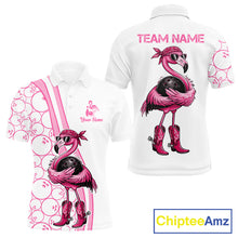 Load image into Gallery viewer, Funny Cute Pink Flamingo Custom White and Pink Bowling Shirts For Men, Flamingo Bowling Team Outfits NQS11544