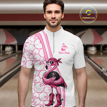 Load image into Gallery viewer, Funny Cute Pink Flamingo Custom White and Pink Bowling Shirts For Men, Flamingo Bowling Team Outfits NQS11544