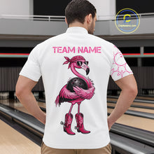 Load image into Gallery viewer, Funny Cute Pink Flamingo Custom White and Pink Bowling Shirts For Men, Flamingo Bowling Team Outfits NQS11544