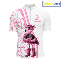 Load image into Gallery viewer, Funny Cute Pink Flamingo Custom White and Pink Bowling Shirts For Men, Flamingo Bowling Team Outfits NQS11544