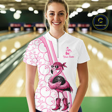 Load image into Gallery viewer, Funny Cute Pink Flamingo Custom White &amp; Pink Bowling Shirts For Ladies, Flamingo Bowling Team Outfits NQS11544