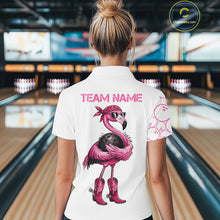 Load image into Gallery viewer, Funny Cute Pink Flamingo Custom White &amp; Pink Bowling Shirts For Ladies, Flamingo Bowling Team Outfits NQS11544