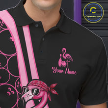 Load image into Gallery viewer, Funny Cute Pink Flamingo Custom Black and Pink Bowling Shirts For Men, Flamingo Bowling Team Outfits NQS11545