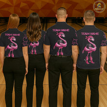 Load image into Gallery viewer, Funny Cute Pink Flamingo Custom Black &amp; Pink Bowling Shirts For Ladies, Flamingo Bowling Team Outfits NQS11545