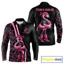 Load image into Gallery viewer, Funny Cute Pink Flamingo Custom Black and Pink Bowling Shirts For Men, Flamingo Bowling Team Outfits NQS11545