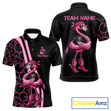 Load image into Gallery viewer, Funny Cute Pink Flamingo Custom Black and Pink Bowling Shirts For Men, Flamingo Bowling Team Outfits NQS11545