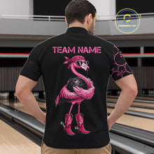 Load image into Gallery viewer, Funny Cute Pink Flamingo Custom Black and Pink Bowling Shirts For Men, Flamingo Bowling Team Outfits NQS11545