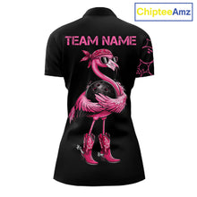 Load image into Gallery viewer, Funny Cute Pink Flamingo Custom Black &amp; Pink Bowling Shirts For Ladies, Flamingo Bowling Team Outfits NQS11545