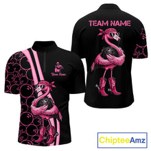 Load image into Gallery viewer, Funny Cute Pink Flamingo Custom Black and Pink Bowling Shirts For Men, Flamingo Bowling Team Outfits NQS11545