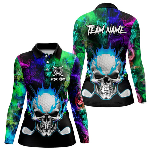 Colorful smoke Skull Golf Polo shirts for Women Custom Team Golf Jerseys, unique golf gifts NQS9610