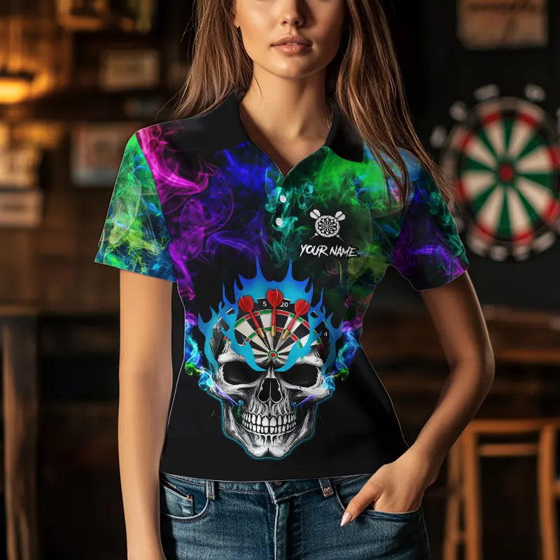 Colorful smoke Skull Darts shirts for Women Custom Team Darts Jerseys, Best Darts Gift For Player NQS9611